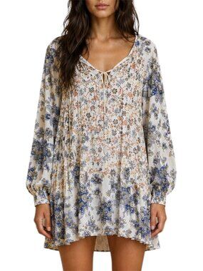 M Free People Lucky Loosey Cream Floral Boho Swing Dress